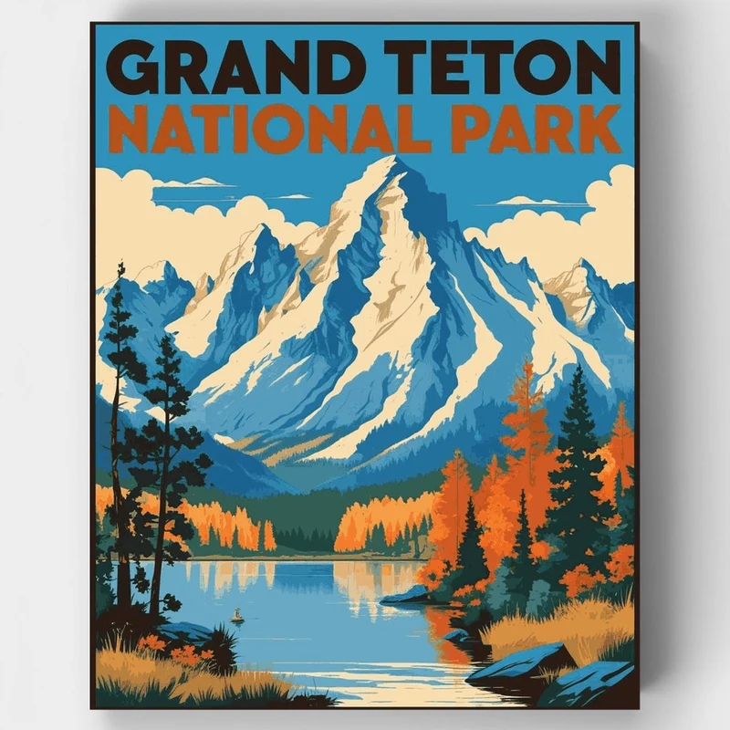 Grand Teton National Park Fall Lake Reflection - Paint by Numbers Kit