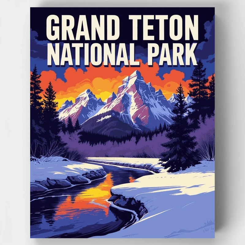 Grand Teton National Park Snowy Creek at Sunset - Paint by Numbers Kit
