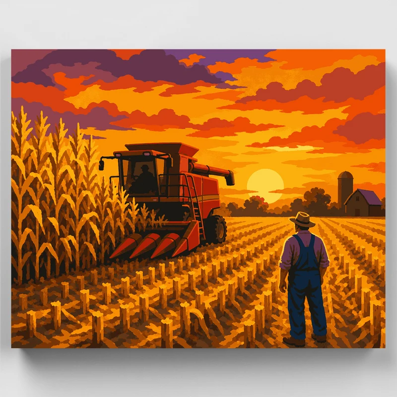 Harvest Sunset Farmer - Paint by Numbers Kit