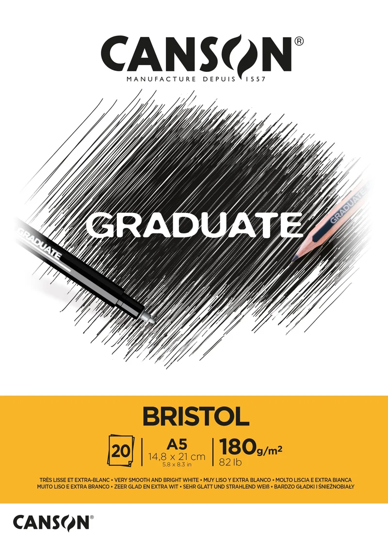 Canson Graduate Bristol Zeichenblock 180 g/m² - 20 Blatt, A5 geleimt