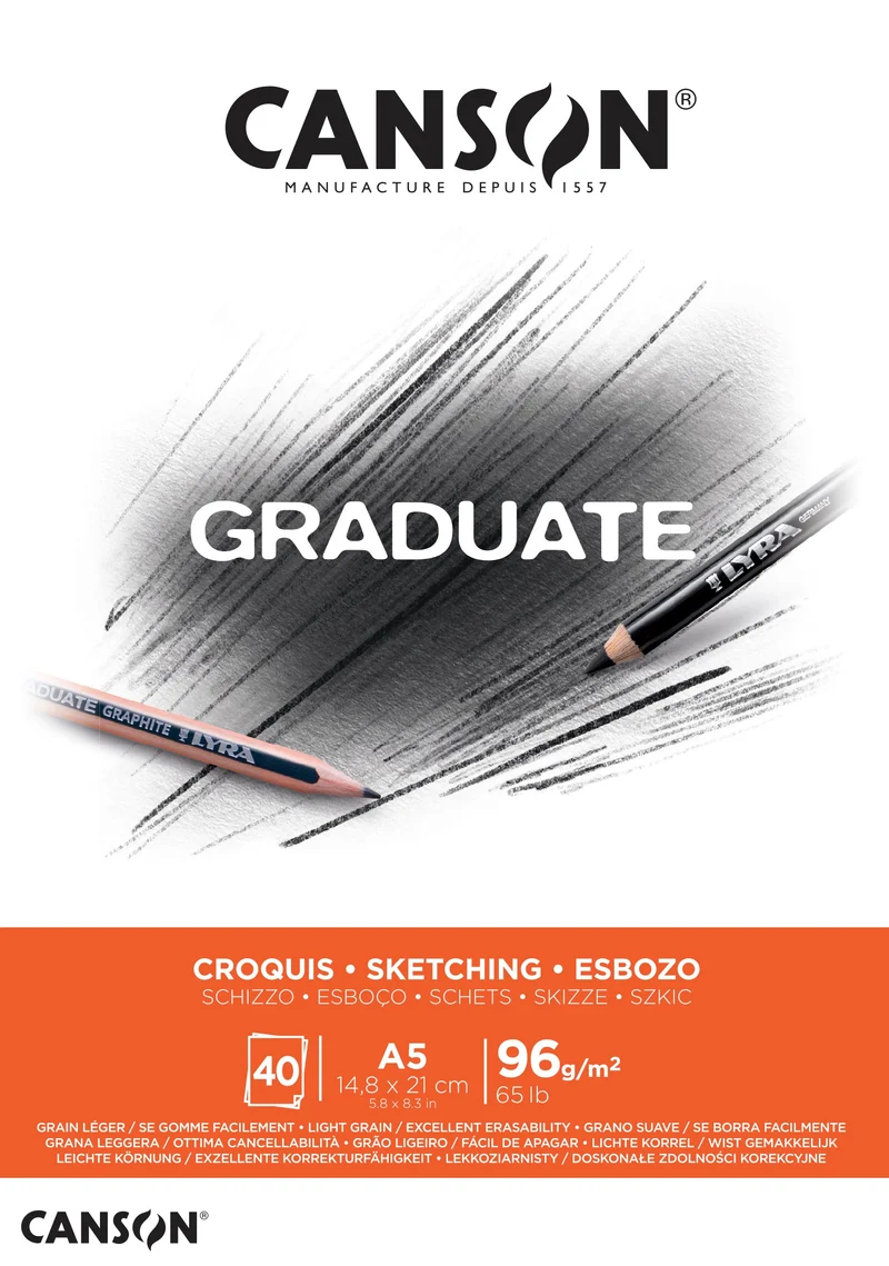 CANSON Graduate μπλοκ σχεδίου 96 g/m², 40 φύλλα, A5, κολλητό