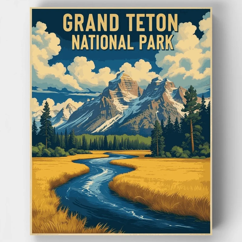 Grand Teton National Park Golden Meadow Creek - Paint by Numbers Kit