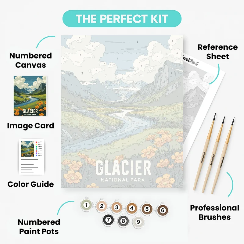 Glacier National Park Wildflower River Valley - Paint by Numbers Kit