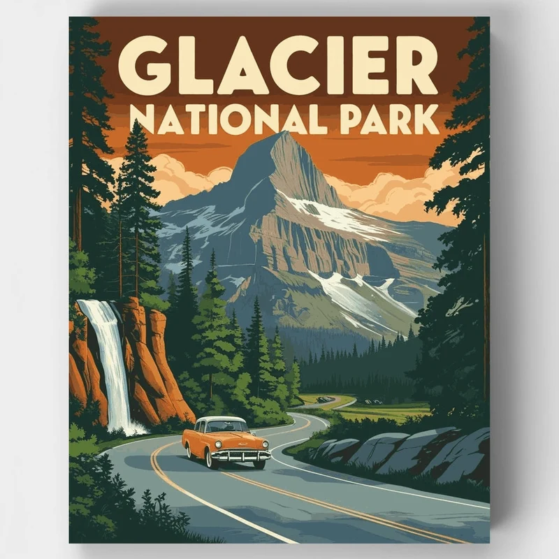 Glacier National Park Scenic Road Drive - Paint by Numbers Kit