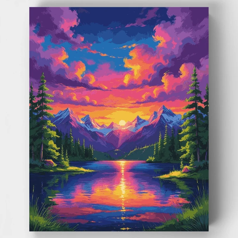Glacier National Park Sunset Lake - Paint by Numbers Kit