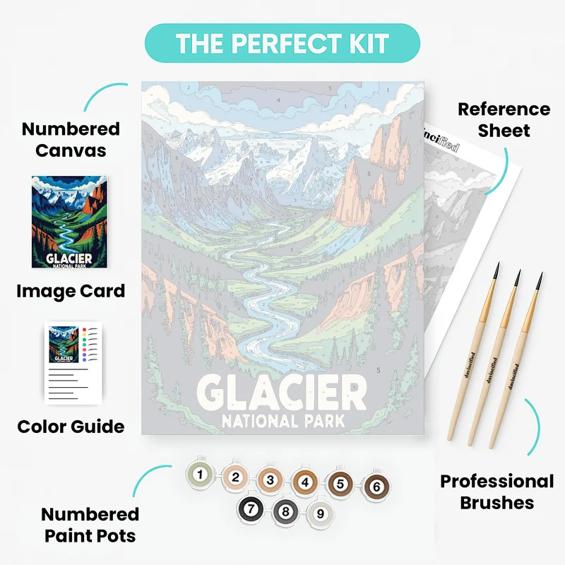 Glacier National Park Winding River Valley - Paint by Numbers Kit