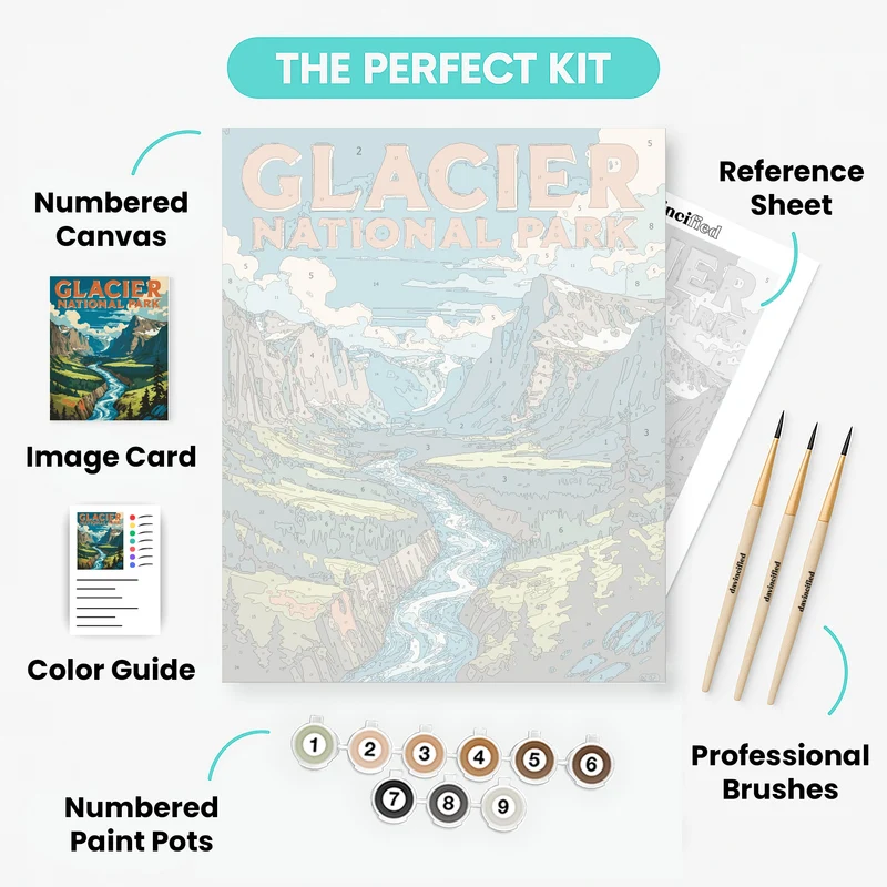 Glacier National Park Valley River Vista - Paint by Numbers Kit