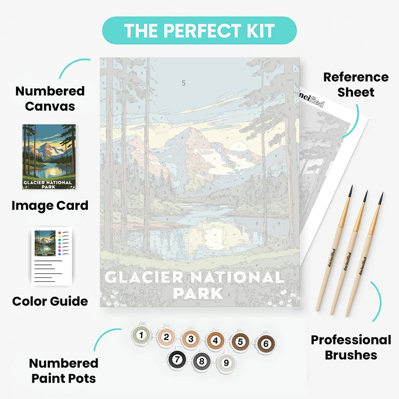 Glacier National Park Lake Reflection - Paint by Numbers Kit