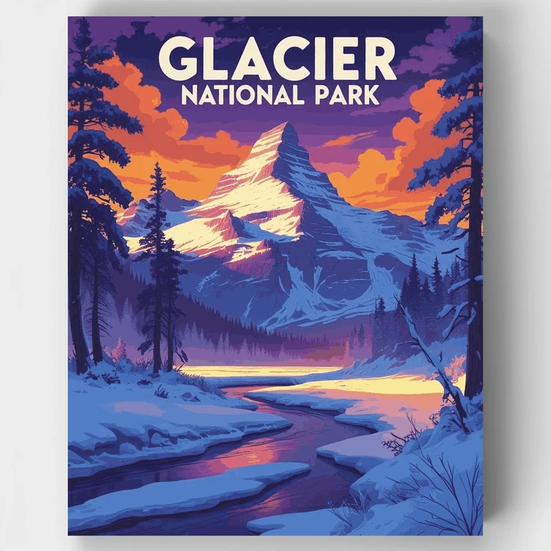 Glacier National Park Winter Creek Twilight - Paint by Numbers Kit