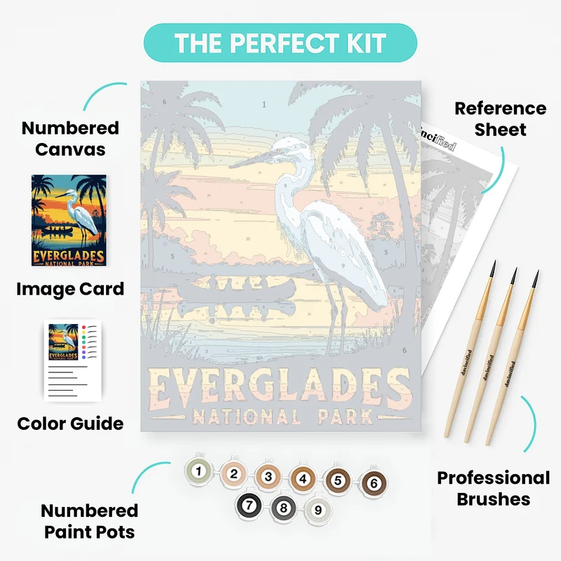 Everglades National Park Great Egret Canoe Sunset - Paint by Numbers Kit