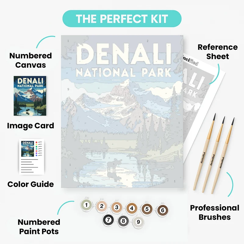 Denali National Park Moose by the Mountain Lake - Paint by Numbers Kit
