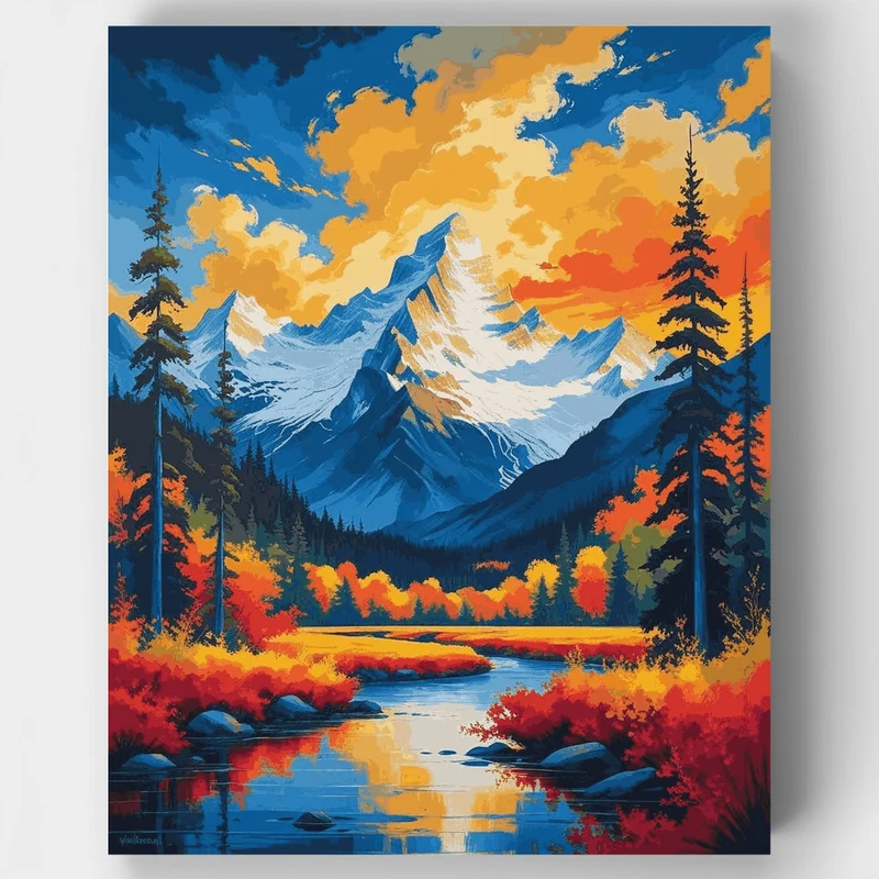 Denali National Park Autumn Forest Creek - Paint by Numbers Kit