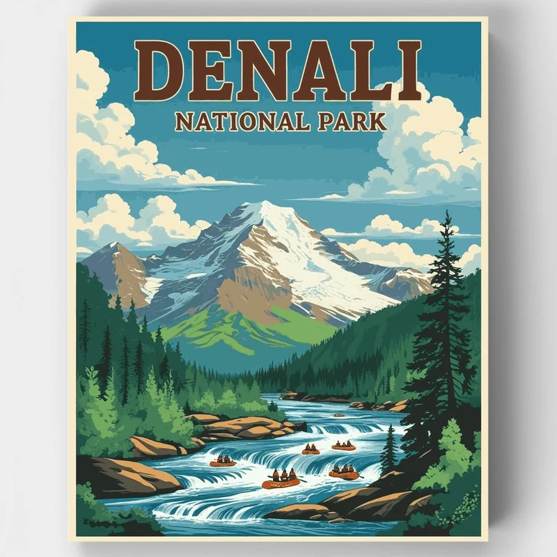 Denali National Park Rafting Through Mountain Rapids - Paint by Numbers Kit