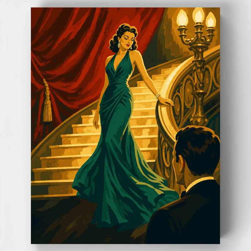 Emerald Gown Descent - Paint by Numbers Kit