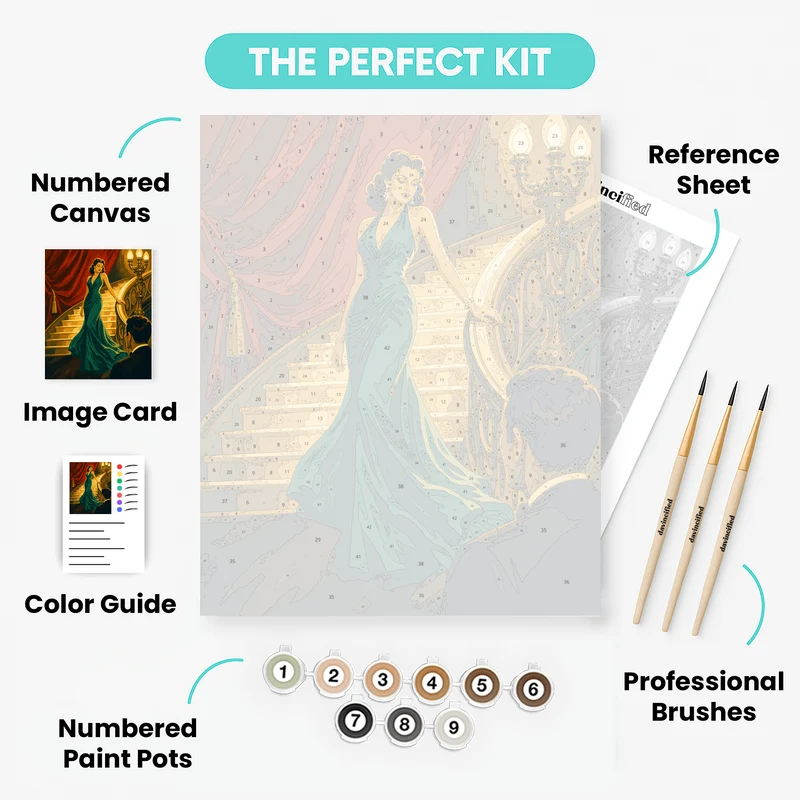 Emerald Gown Descent - Paint by Numbers Kit
