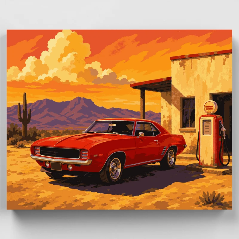 Desert Gas Station - Paint by Numbers Kit