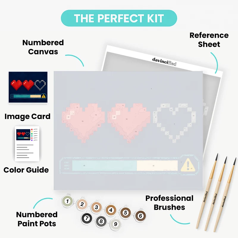 Pixel Health Hearts - Paint by Numbers Kit