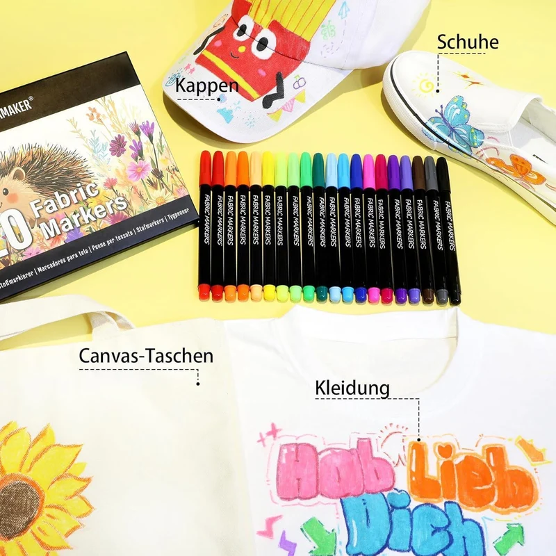 Textilstifte Set 20 Farben – Waschmaschinenfest & Feinspitze