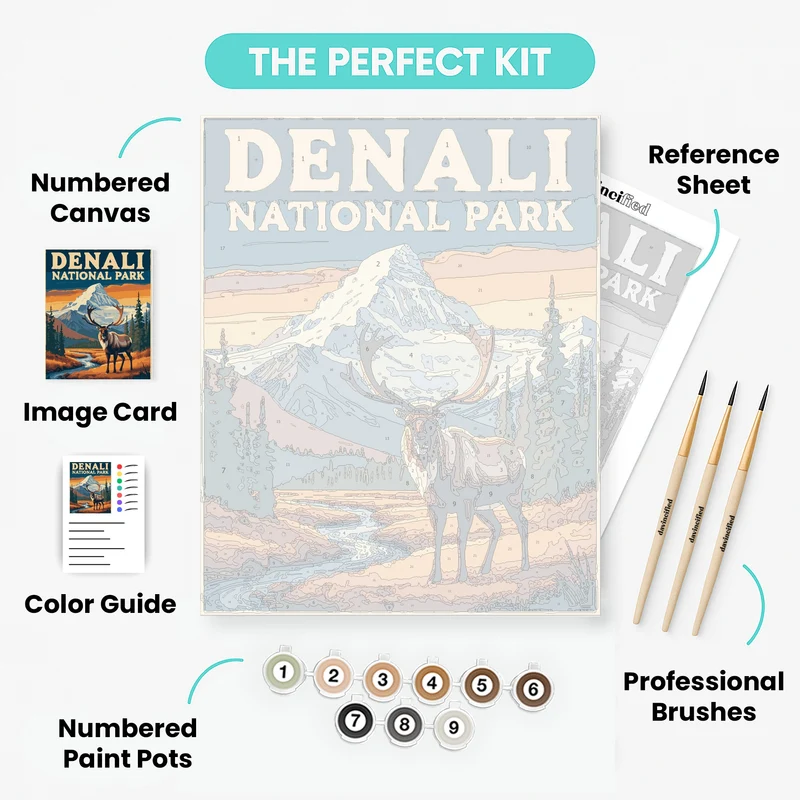 Denali National Park Caribou by the River - Paint by Numbers Kit