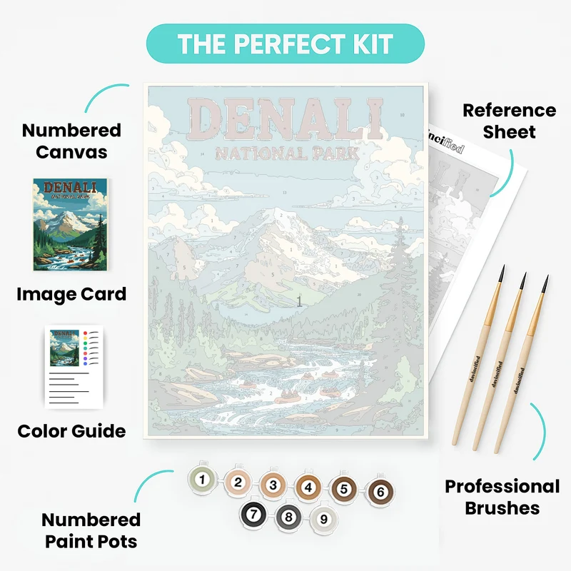 Denali National Park Whitewater Rafting Adventure - Paint by Numbers Kit