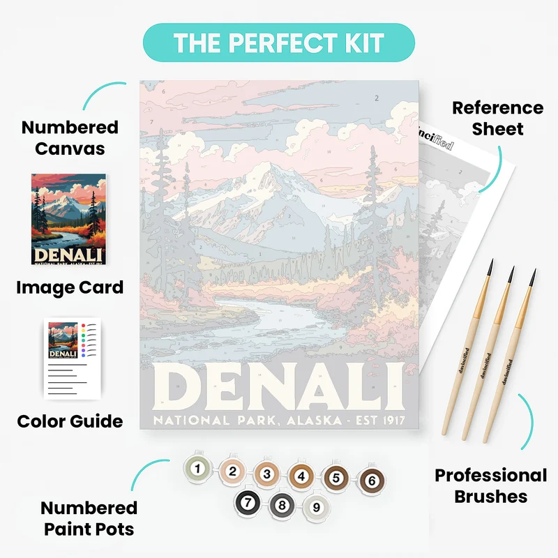 Denali National Park Autumn River Vista - Paint by Numbers Kit