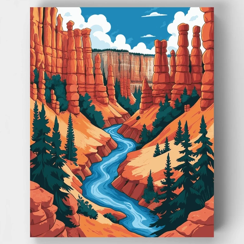 Bryce Canyon National Park River Canyon Hoodoos - Paint by Numbers Kit
