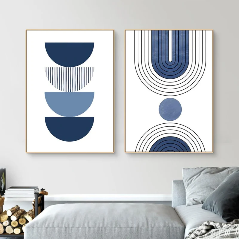 3er Boho Bilder Set Abstrakt Blau Pflanzen Wandposter Set 40x50cm