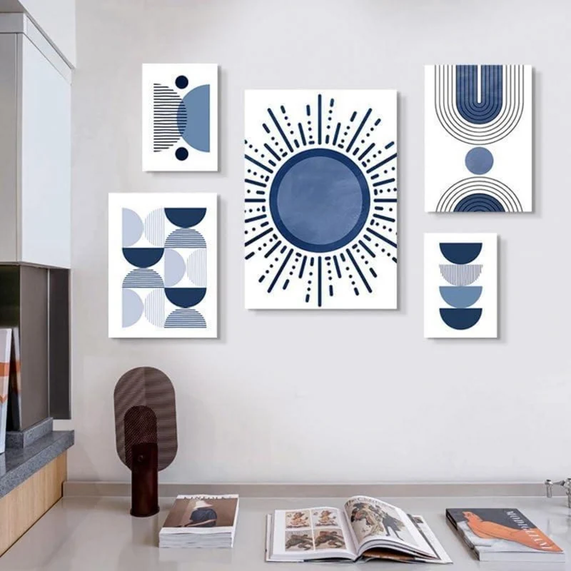 3er Boho Bilder Set Abstrakt Blau Pflanzen Wandposter Set 40x50cm