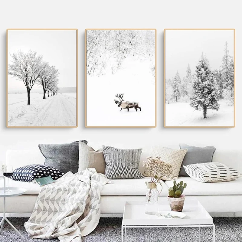 3er Set Winter Poster Tanne Elch 40x50 cm Leinwandbilder Wanddeko