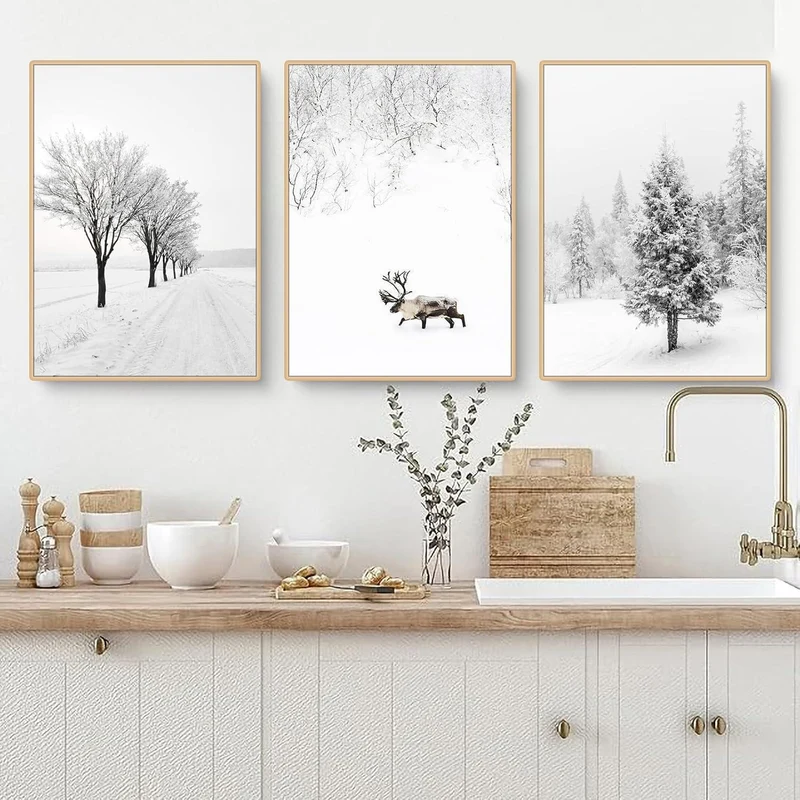 3er Set Winter Poster Tanne Elch 40x50 cm Leinwandbilder Wanddeko