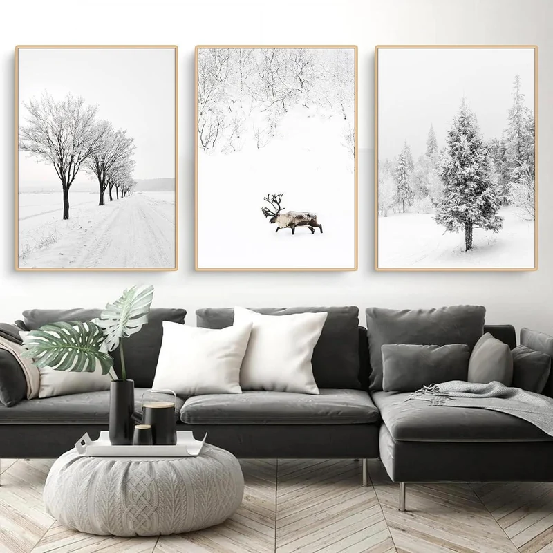 3er Set Winter Poster Tanne Elch 40x50 cm Leinwandbilder Wanddeko