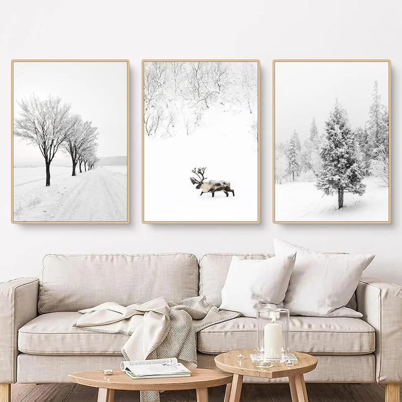 3er Set Winter Poster Tanne Elch 40x50 cm Leinwandbilder Wanddeko