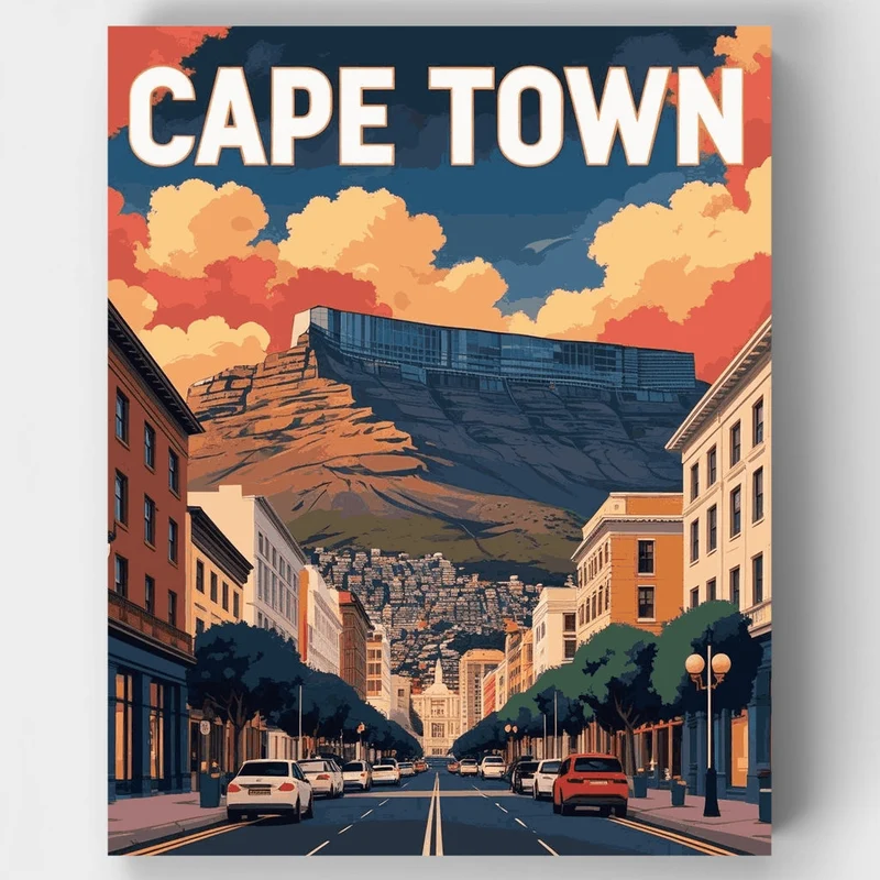 Cape Town Street View and Table Mountain - Paint by Numbers Kit
