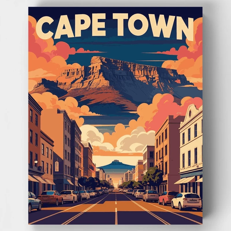 Cape Town City Street with Table Mountain - Paint by Numbers Kit
