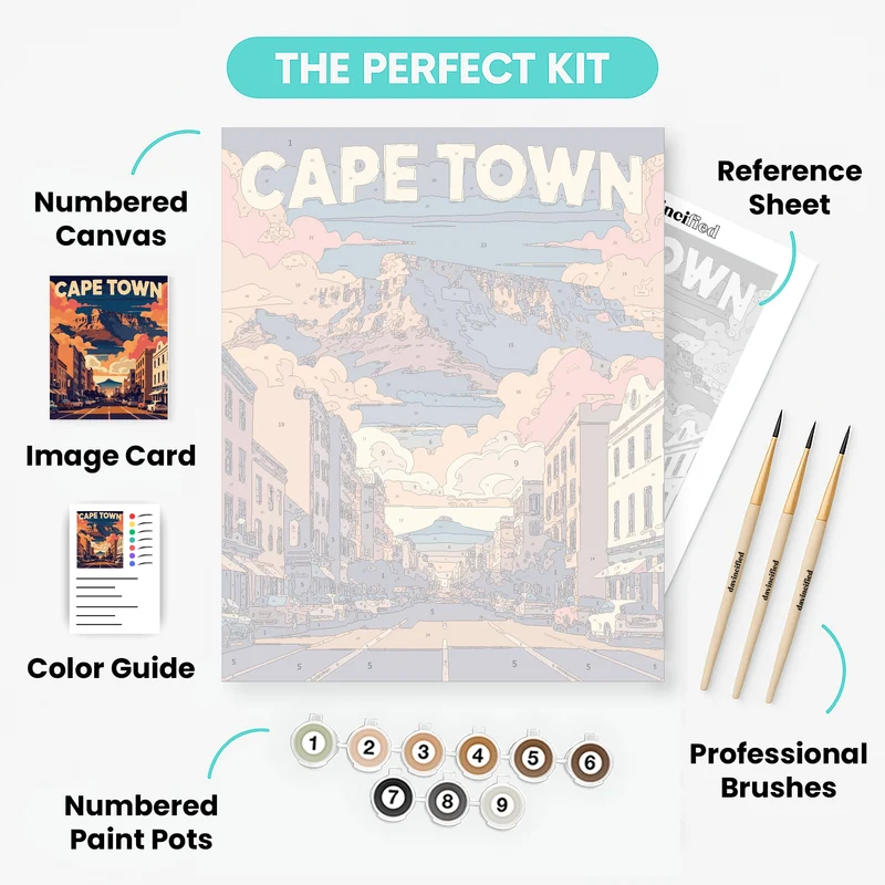 Cape Town City Street with Table Mountain - Paint by Numbers Kit