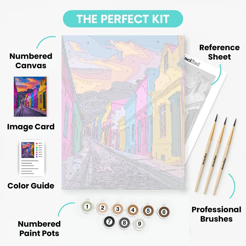 Bo-Kaap Street at Sunset, Cape Town - Paint by Numbers Kit