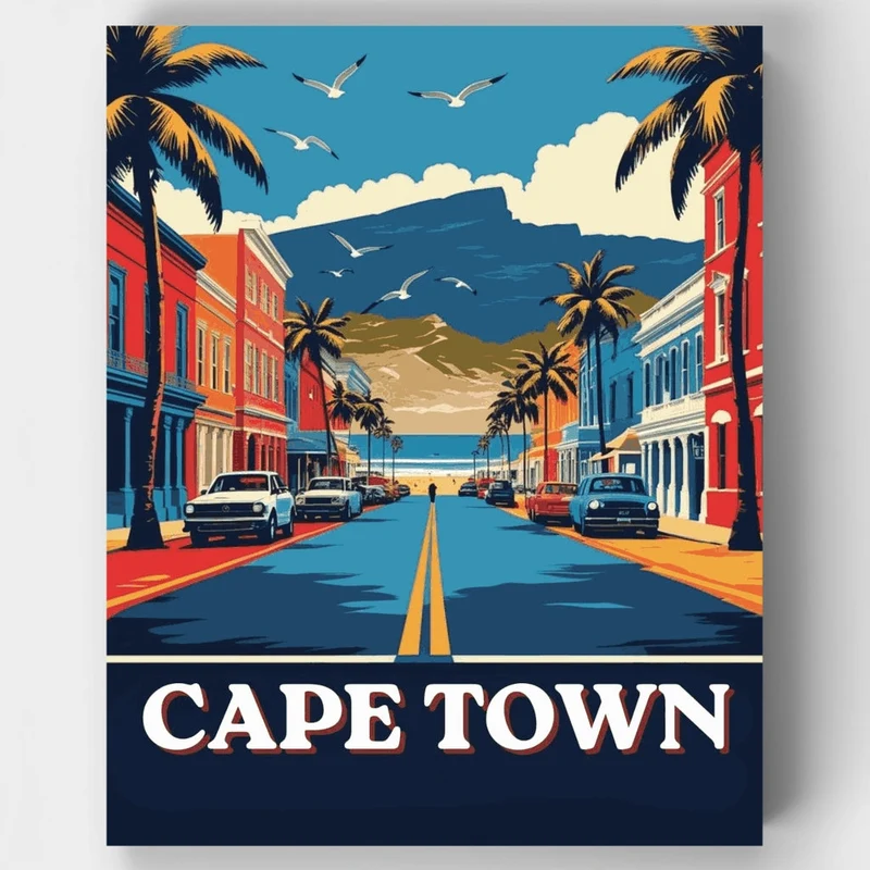 Cape Town Street Scene with Table Mountain - Paint by Numbers Kit