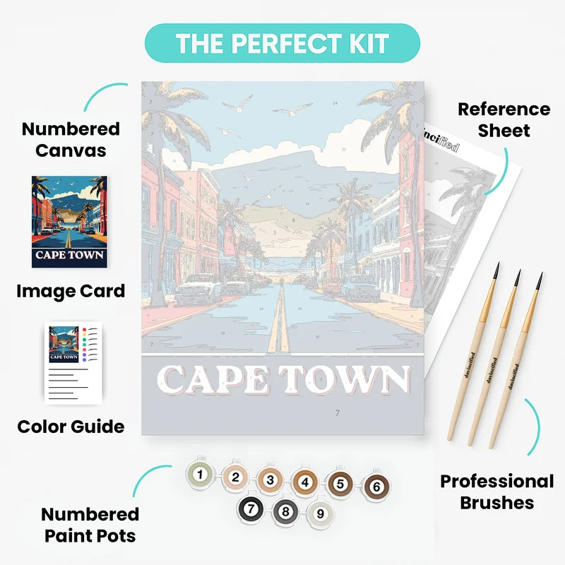 Cape Town Street Scene with Table Mountain - Paint by Numbers Kit