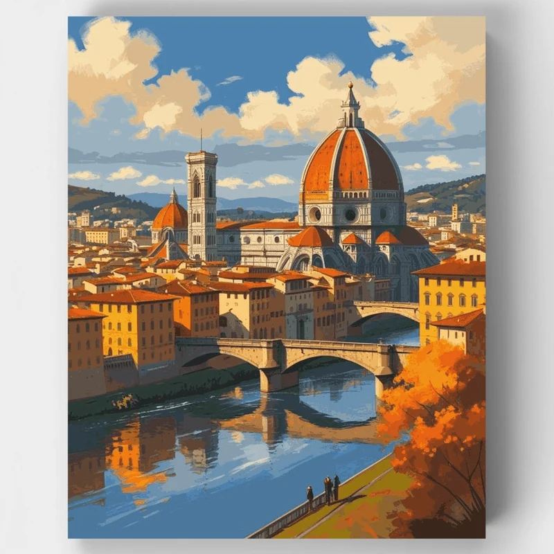 Florence Arno River and Cathedral Panorama - Paint by Numbers Kit
