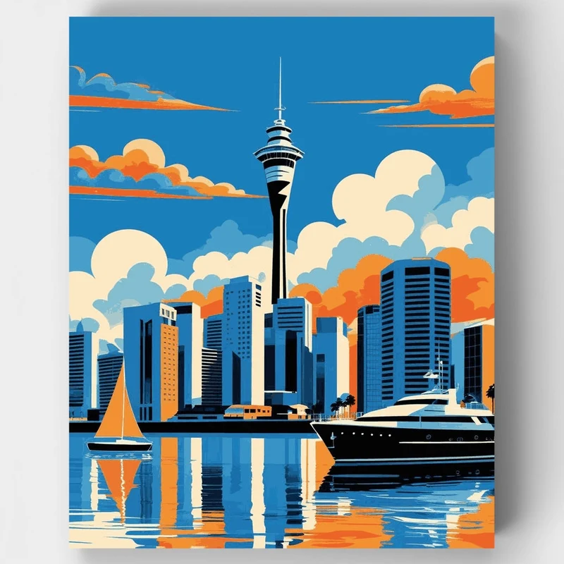 Auckland Sky Tower Harbour Yacht View - Paint by Numbers Kit