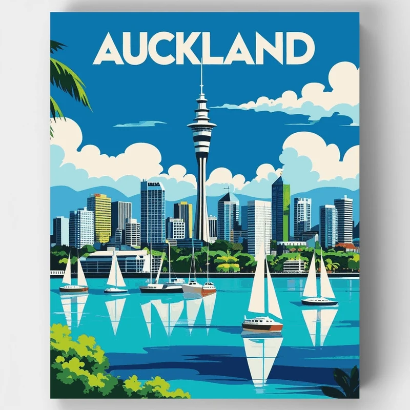 Auckland Sky Tower Harbour Sailboats - Paint by Numbers Kit