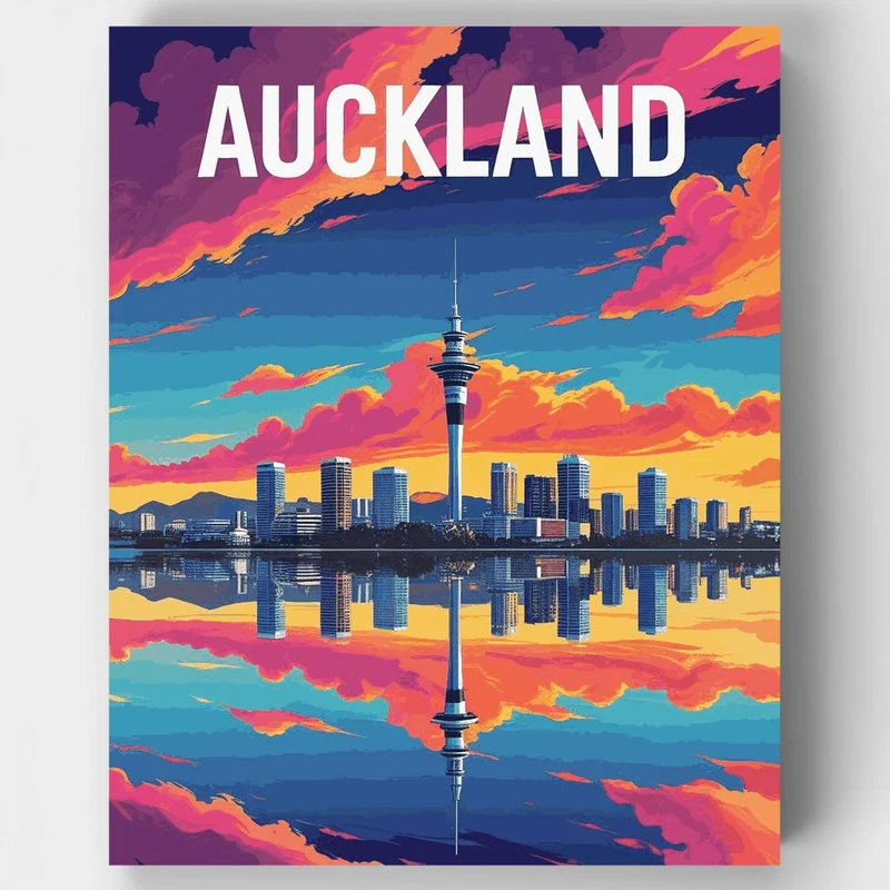 Auckland Sky Tower Skyline Reflection - Paint by Numbers Kit