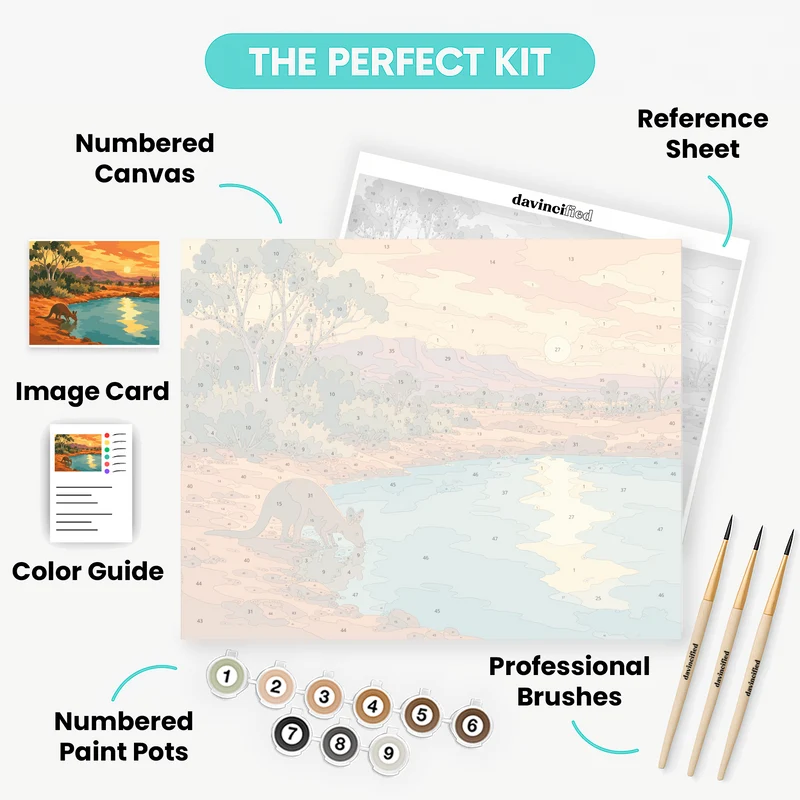 Kangaroo at Sunset Waterhole - Paint by Numbers Kit