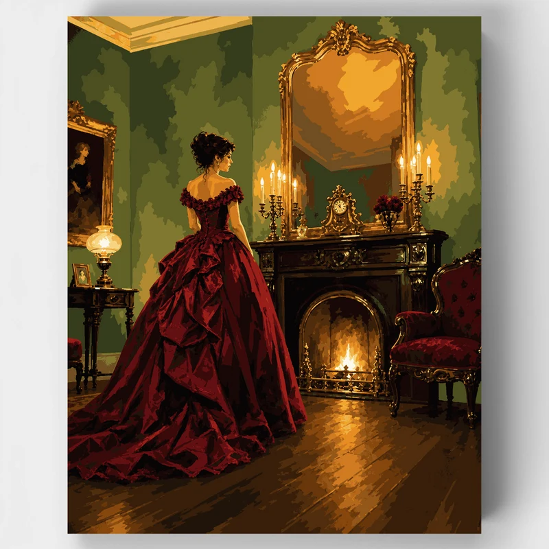 Lady by the Fireplace - Paint by Numbers Kit