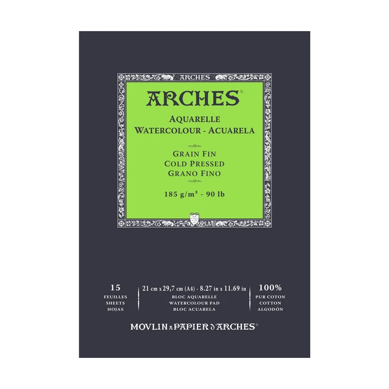 Акварелен блок ARCHES фин релеф естествено бял 185 g/m2 A4 - 15 листа