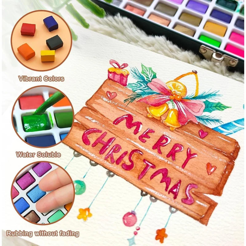 Aquarellfarben Set 128 Farben mit Zubehör, für Anfänger & Profis
