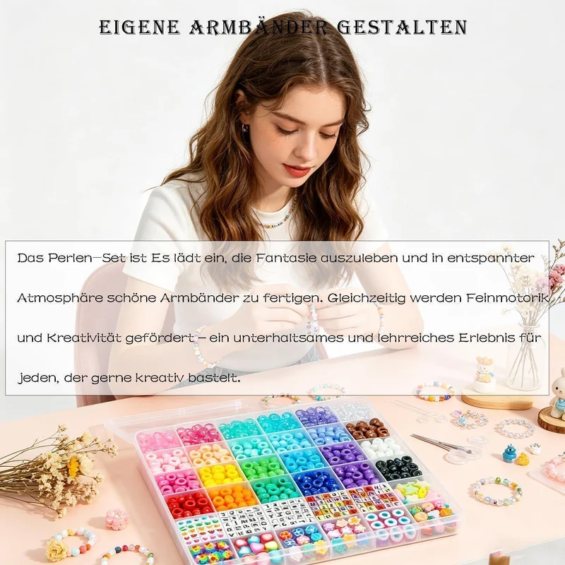 1000 Pony Perlen Set für Freundschaftsarmbänder & Schmuckbasteln