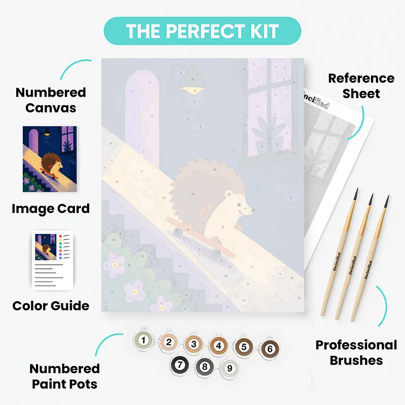Hedgehog on Skateboard - Paint by Numbers Kit