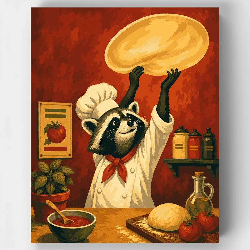 Raccoon Pizza Chef - Paint by Numbers Kit
