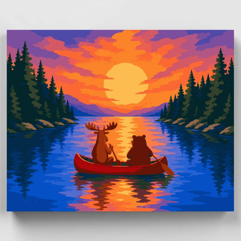 Bear and Moose Canoe - Paint by Numbers Kit